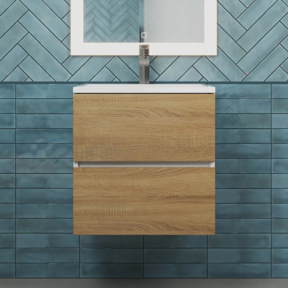 Тумба с раковиной для ванной подвесная Uperwood Barsa 50х45х57 см, белая/дуб сонома, раковина белый глянец #4