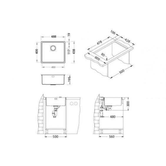Alveus Kombino 40 KMB 90 FI 488X438 F/S кухонная мойка #3