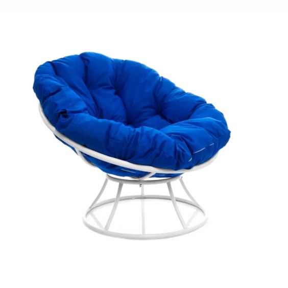 Комплект кресло Папасан без ротанга белое, синяя подушка #2