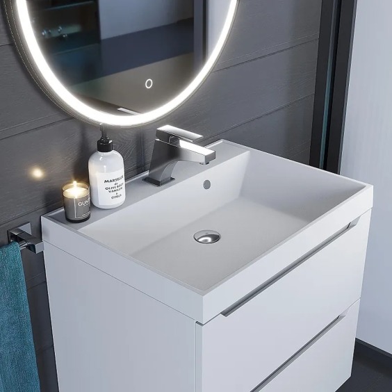 Раковина для ванной кварцевая Uperwood Classic Quartz 60х45х15 см, белая матовая, жасмин #6
