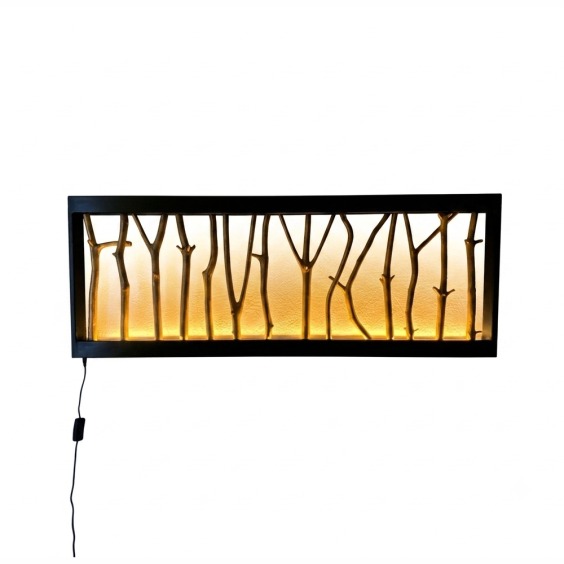 Панно из веток сухостоя в деревянной раме с подсветкой 45х120 см #1