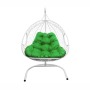 Подвесное кресло для двоих с ротангом белое, зеленая подушка