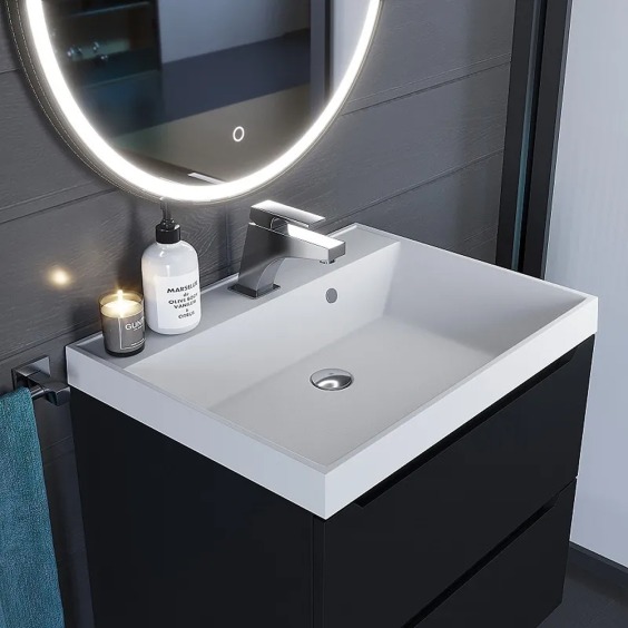 Раковина для ванной кварцевая Uperwood Classic Quartz 60х45х15 см, белая матовая, жасмин #4
