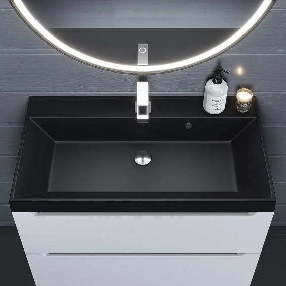 Раковина для ванной кварцевая Uperwood Classic Quartz 80х45х15 см, черная матовая, уголь #5