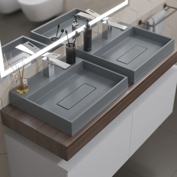 Раковина для ванной накладная 50 см, Uperwood Tanos Quartz, прямоугольная, серая, "бетон" #8