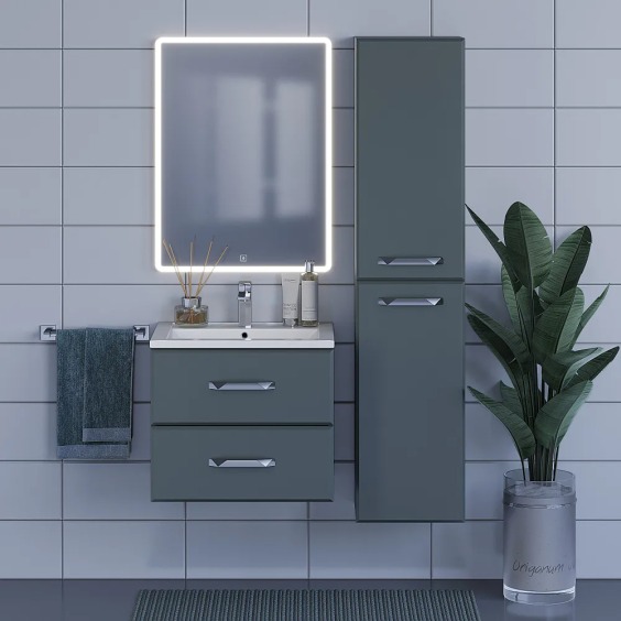 Тумба с раковиной для ванной подвесная Uperwood Foster 60х41х65 см, серый графит #4