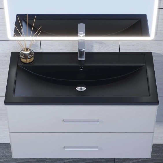 Раковина для ванной кварцевая Uperwood Foster Quartz 90х45,5х17,5 см, черная матовая, уголь #4