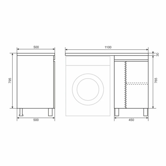 Тумба под стиральную машину напольная Uperwood Magenta 45х50х76,5 см, белая/графит, с дверцами #10