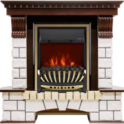 Каминокомплект Pierre Luxe - Темный дуб / Белый с очагом Aspen Gold