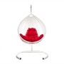 Комплект подвесное кресло Капля Люкс с ротангом белое, красная подушка
