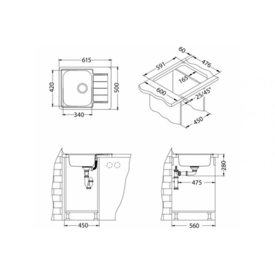 Alveus Line 110 NAT 90 FI 615X500 кухонная мойка #3