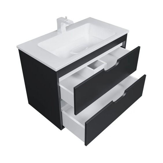 Тумба под раковину для ванной подвесная Uperwood Modul 75х44,4х55 см, черная матовая #3
