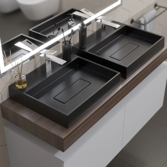 Раковина для ванной накладная 50 см, Uperwood Tanos Quartz, прямоугольная, черная, "космос" #8