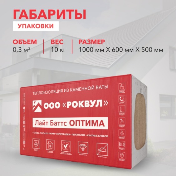 Rockwool Лайт Баттс Оптима 1000х600х50 мм, 10 шт. уп #7