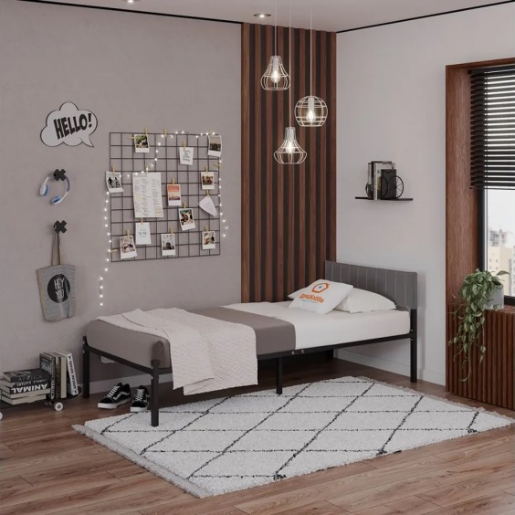 Комплект Лофт кровать 80х190 черная с темно-серым чехлом тк 06 #3 Комплект Лофт кровать 80х190 черная с темно-серым чехлом тк 06 #3