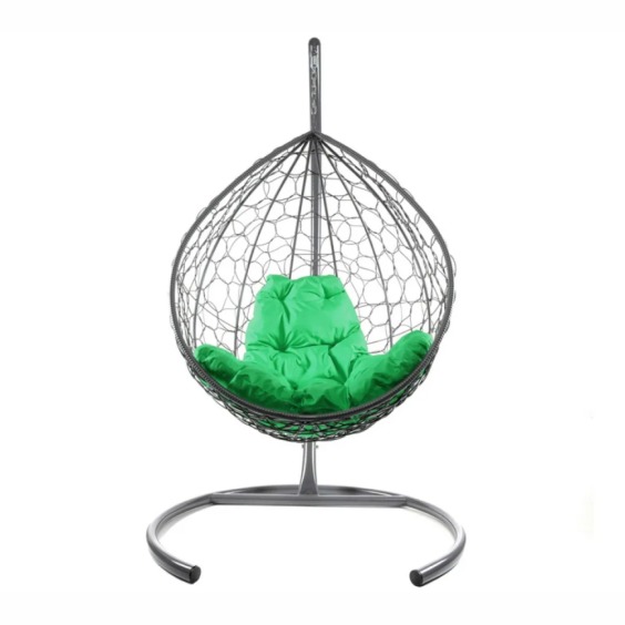 Комплект подвесное кресло Капля с ротангом серое, зеленая подушка #1