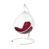 Комплект подвесное кресло Капля с ротангом белое, бордовая подушка