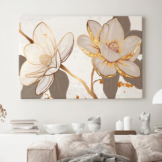 Картина на стену большая на холсте интерьерная "Золотые лотосы", размер 30х45 см #1