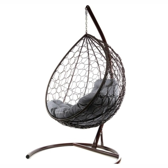 Комплект подвесное кресло Капля с ротангом коричневое, серая подушка #2