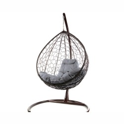 Комплект подвесное кресло Капля с ротангом коричневое, серая подушка