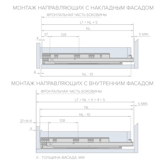 Направляющая скрытого монтажа AQ Stealth s-push (ДСП до 19 мм), L=450 мм #4