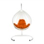 Комплект подвесное кресло Капля Люкс с ротангом белое, оранжевая подушка