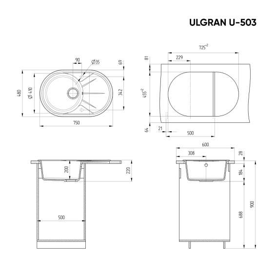 Мойка для кухни из искусственного камня Ulgran U-503-341, ультра-белый #2