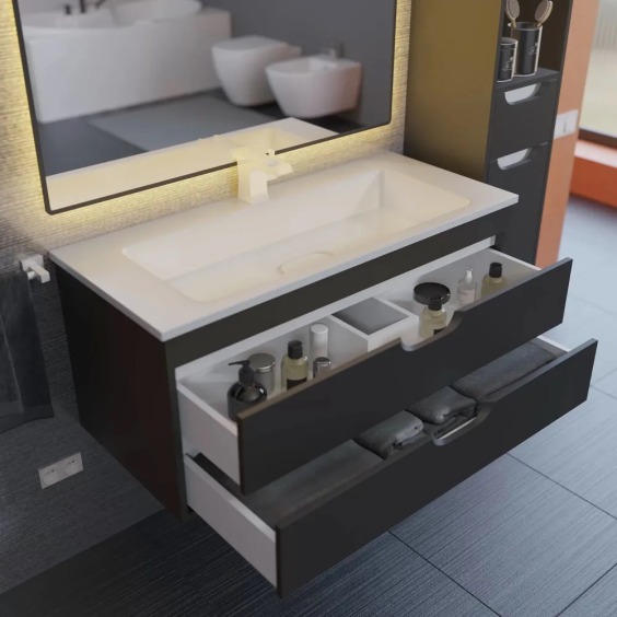 Тумба под раковину для ванной подвесная Uperwood Modul 95х44,4х55 см, черная матовая #9