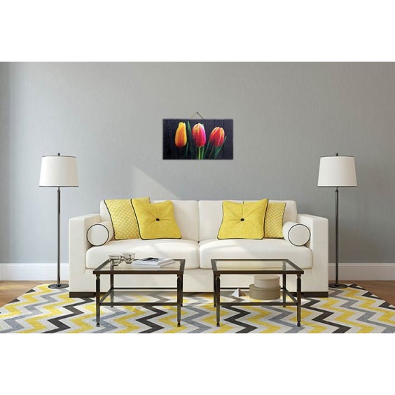 Картина "Желто-красные тюльпаны на черном фоне" 70х50 см #4