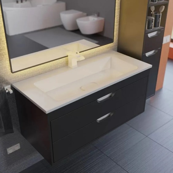 Тумба под раковину для ванной подвесная Uperwood Modul 95х44,4х55 см, черная матовая #10