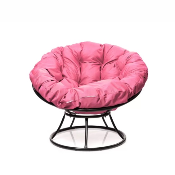 Комплект кресло Папасан без ротанга черное, розовая подушка #2