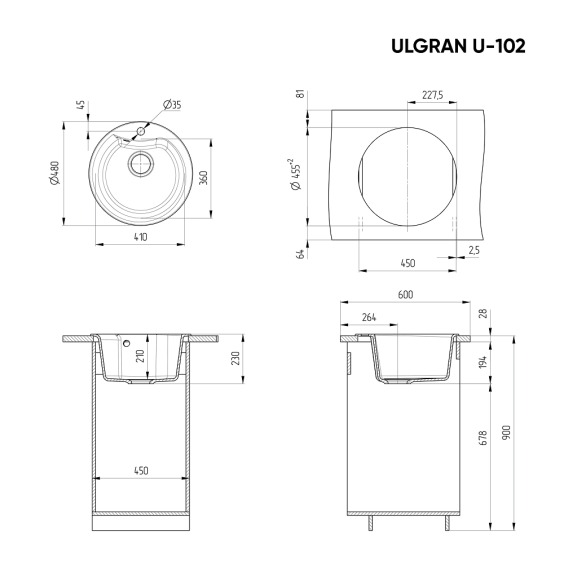 Мойка для кухни из искусственного камня Ulgran U-102-343, антрацит #2