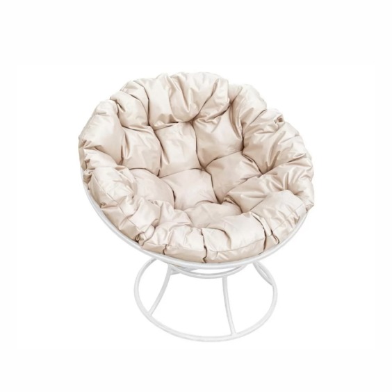 Комплект кресло Папасан без ротанга белое, бежевая подушка #1