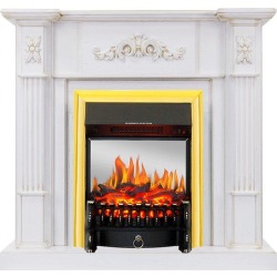 Каминокомплект Martin - Белый дуб, патина золото с очагом Fobos FX M Brass