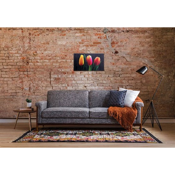 Картина "Желто-красные тюльпаны на черном фоне" 70х50 см #5