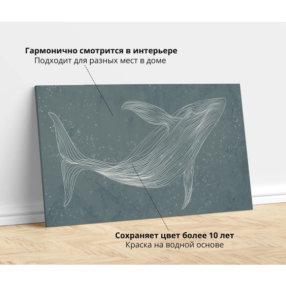 Интерьерная картина "Кит абстракция" на холсте, большая, размер 50х80 см #2