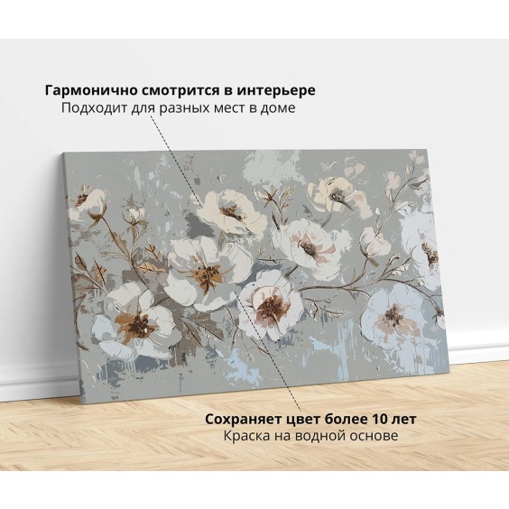 Интерьерная картина "Стильные цветы" на холсте, большая, размер 80 на 115 см #2