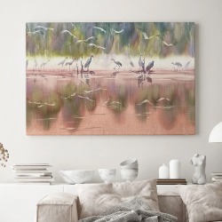 Интерьерная картина "Журавли на озере" на холсте, большая, размер 30х45 см