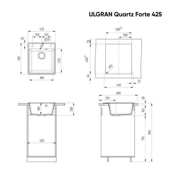 Мойка для кухни кварцевая Ulgran Quartz Forte 425-02, лён #2
