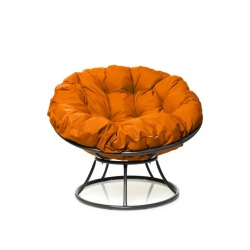 Комплект кресло Папасан без ротанга серое, оранжевая подушка
