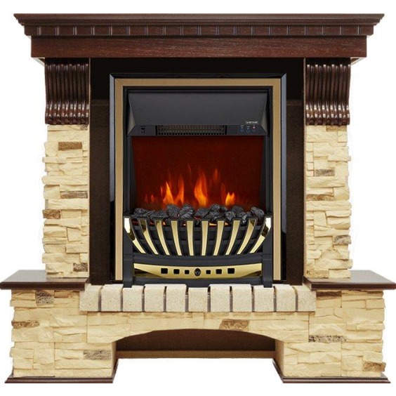 Каминокомплект Pierre Luxe угловой - Темный дуб / Сланец с очагом Aspen Gold #1