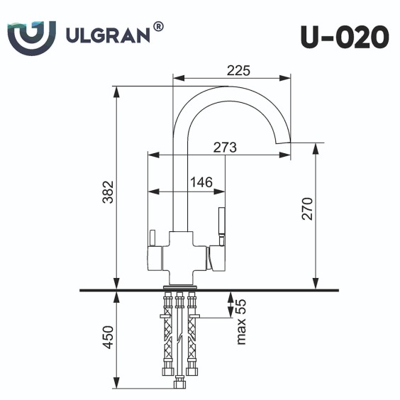 Смеситель для кухни Ulgran U-020, цвет нержавеющая сталь #2