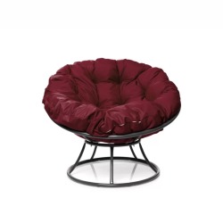 Комплект кресло Папасан без ротанга черное, бордовая подушка