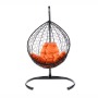 Комплект подвесное кресло Капля с ротангом черное, оранжевая подушка