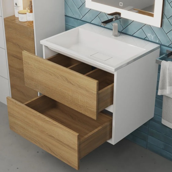 Тумба с раковиной для ванной подвесная Uperwood Barsa 60х45х57 см, белая/дуб сонома, раковина белый глянец #9