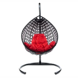 Комплект подвесное кресло Капля Люкс с ротангом черное, красная подушка