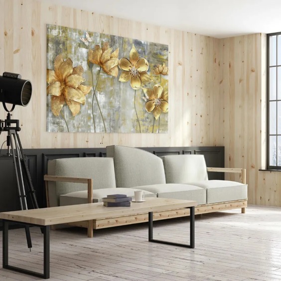 Интерьерная картина "Золотые цветы" на холсте, большая, размер 80х115 см #7