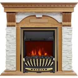 Каминокомплект Dublin - Дуб / Сланец белый с очагом Aspen Gold
