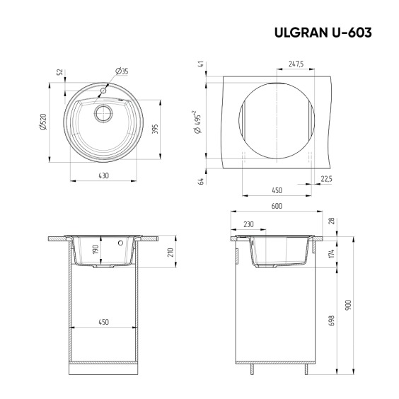 Мойка для кухни из искусственного камня Ulgran U-603-302, песочная #2