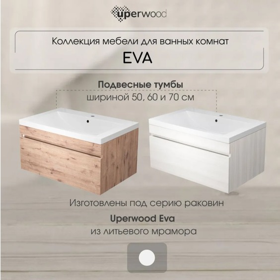 Тумба под раковину для ванной подвесная Uperwood Eva 49х34,6х40 см, Дуб Харбор Белый, с дверцами #6